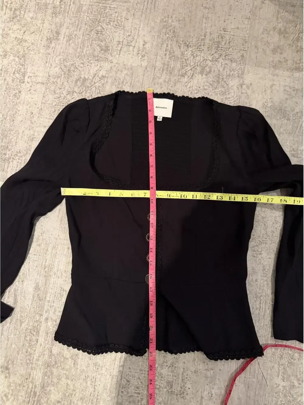 NWOT Black Reformation Button Down Nikky Top size 8 ruched back side zip